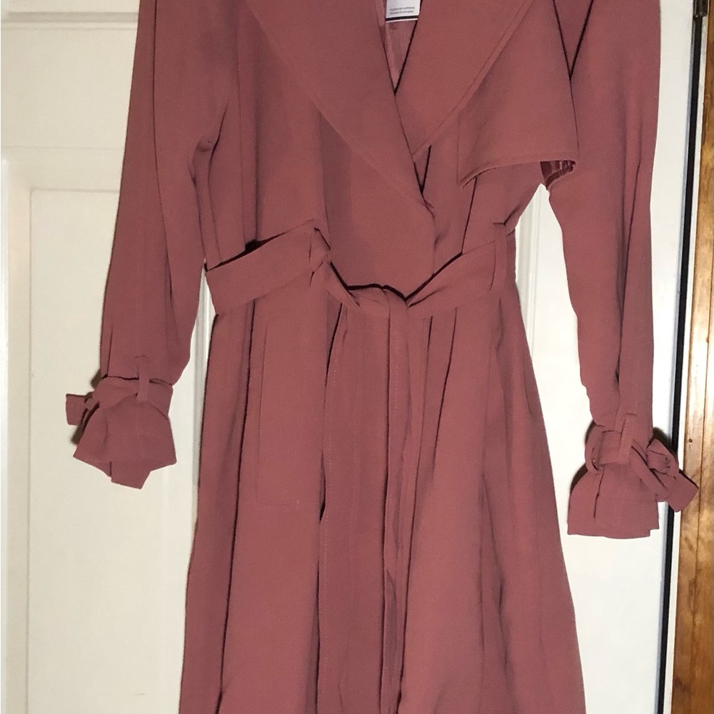 Nine West  Wrap pink Trench coat with Tie Waist - Picture 2 of 9